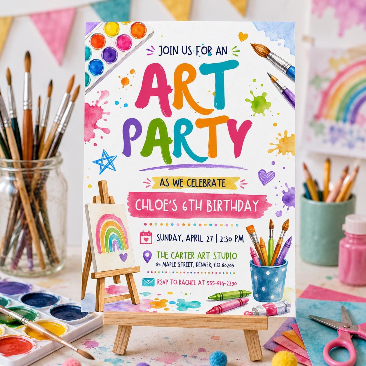 Art Party Birthday Invitation, Pottery painting workshop Invite ,Painting Party Invitation, Art Party Invitation, Dress for Mess Party __etsy:8010945846