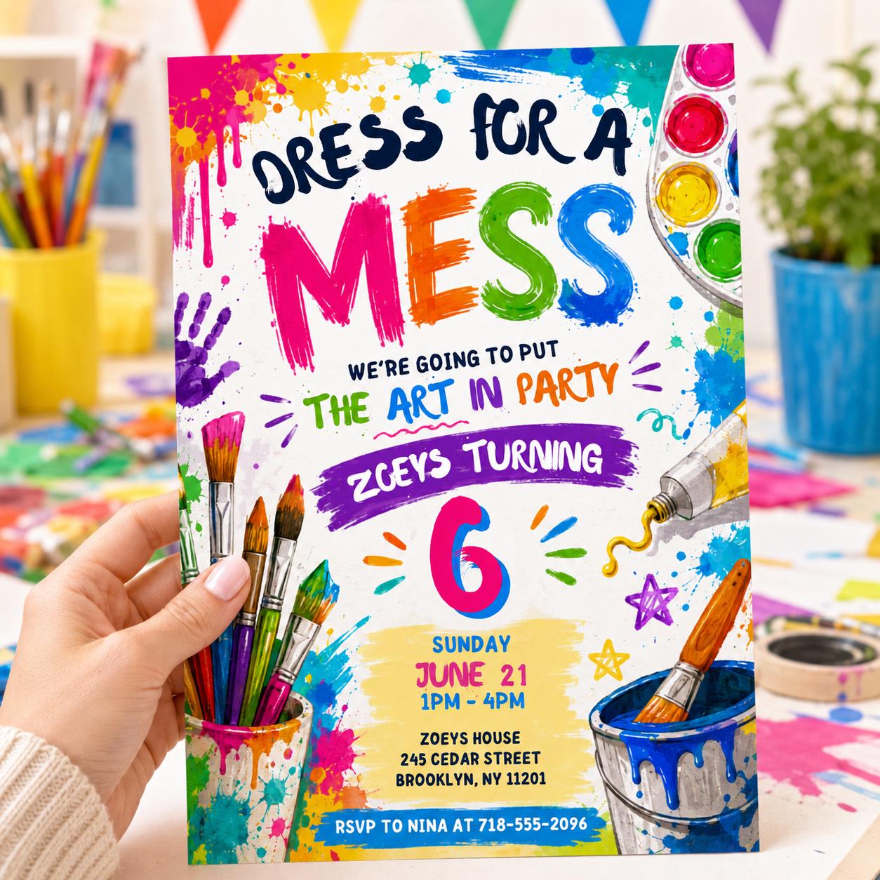Art Party Invitation, Art Birthday Party, Painting Party Invitation, Art Party Invite, Dress for a Mess, Art Themed, Canva Template __etsy:8037942776