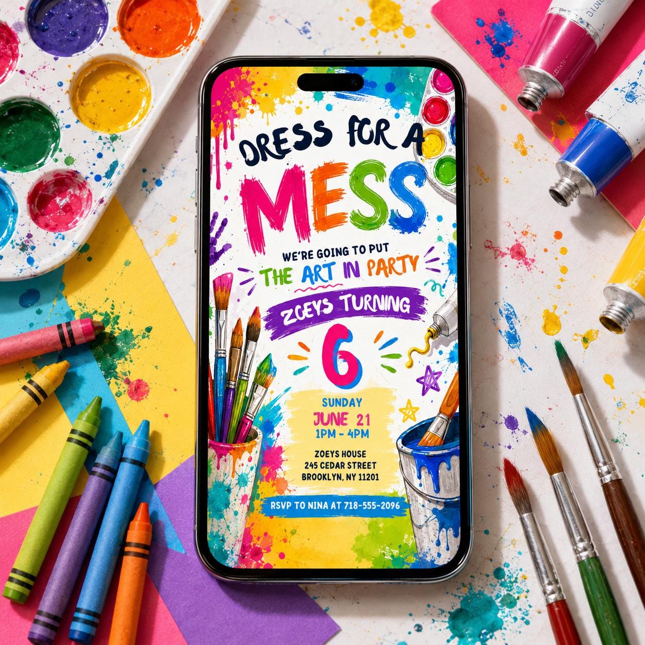 Art Party Invitation, Art Birthday Party, Painting Party Invitation, Art Party Invite, Dress for a Mess, Art Themed, Canva Template __etsy:8037942764