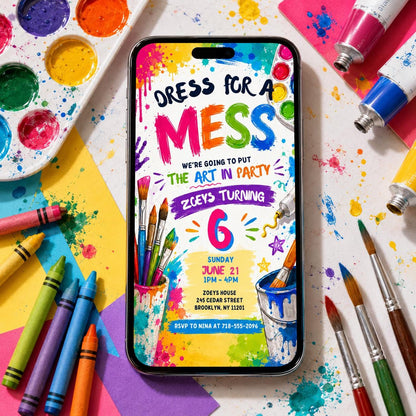 Art Party Invitation, Art Birthday Party, Painting Party Invitation, Art Party Invite, Dress for a Mess, Art Themed, Canva Template __etsy:8037942764
