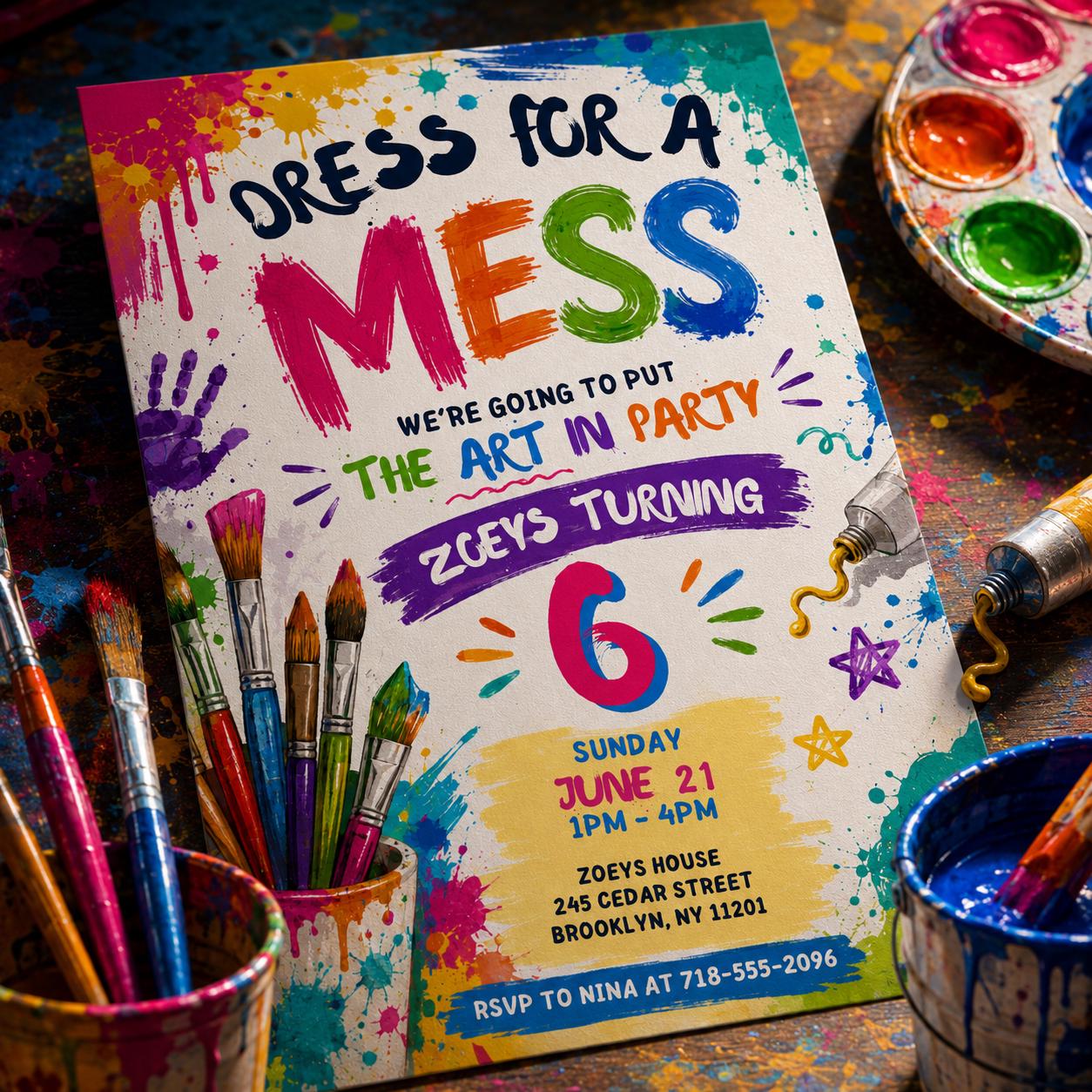 Art Party Invitation, Art Birthday Party, Painting Party Invitation, Art Party Invite, Dress for a Mess, Art Themed, Canva Template __etsy:8085857803