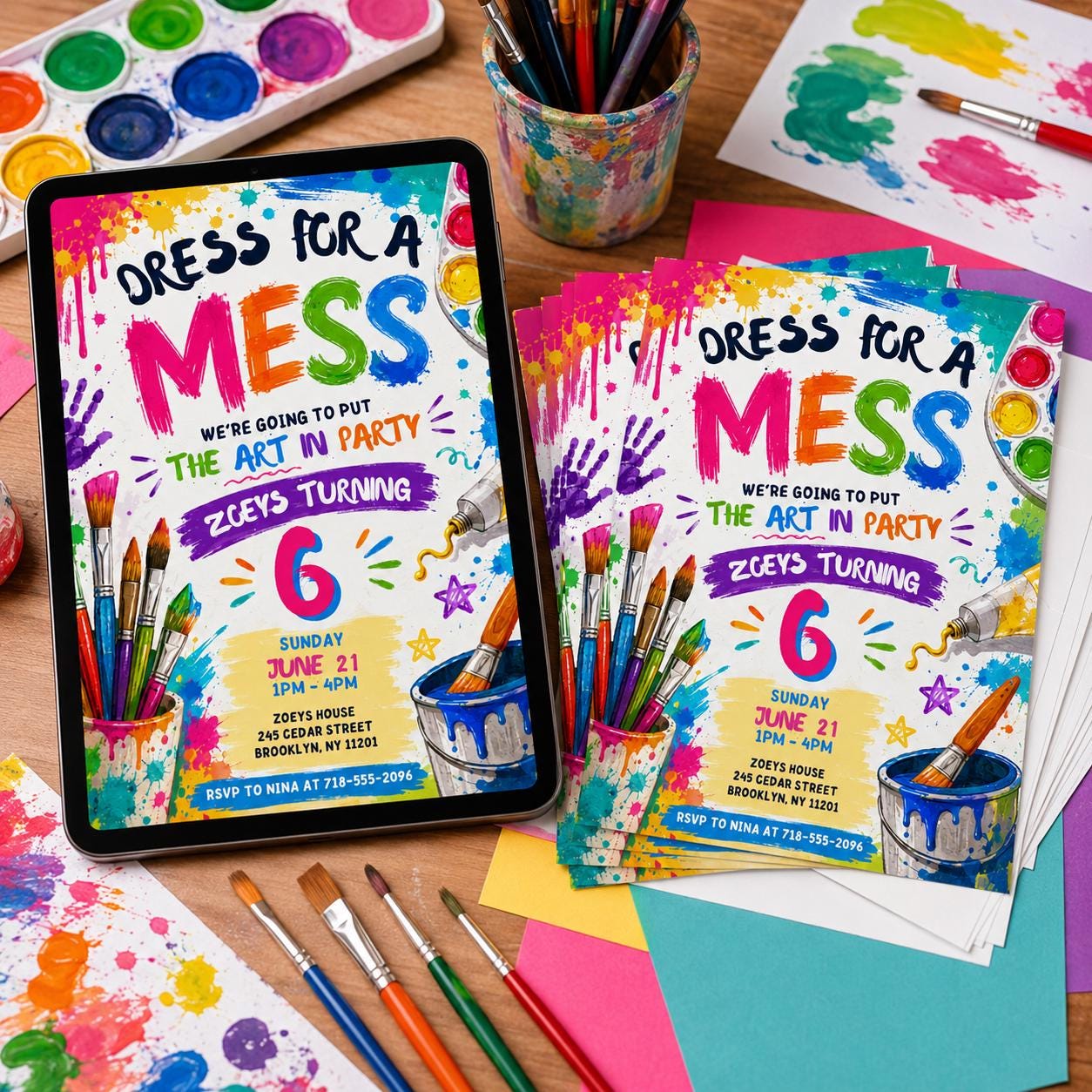 Art Party Invitation, Art Birthday Party, Painting Party Invitation, Art Party Invite, Dress for a Mess, Art Themed, Canva Template __etsy:8037942766