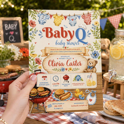 BabyQ Baby Shower Invitation, Baby-Q Shower Invite, BBQ Baby Shower Invitation, Outdoor Party Evite, Canva Template __etsy:8057265578