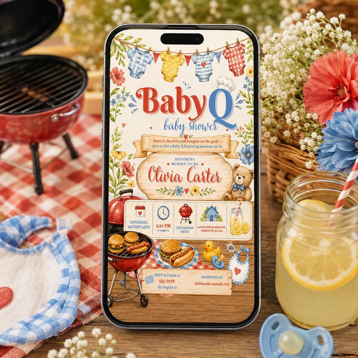 BabyQ Baby Shower Invitation, Baby-Q Shower Invite, BBQ Baby Shower Invitation, Outdoor Party Evite, Canva Template __etsy:8057265628