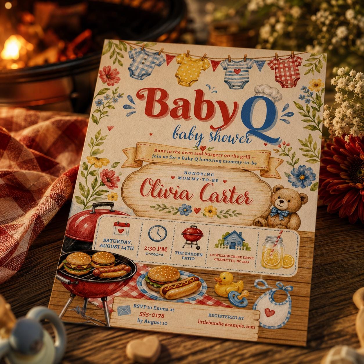BabyQ Baby Shower Invitation, Baby-Q Shower Invite, BBQ Baby Shower Invitation, Outdoor Party Evite, Canva Template __etsy:8057265660