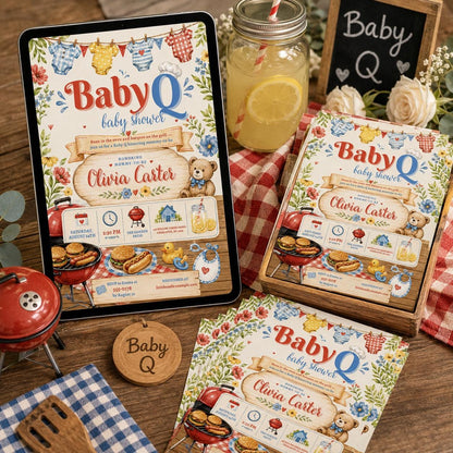 BabyQ Baby Shower Invitation, Baby-Q Shower Invite, BBQ Baby Shower Invitation, Outdoor Party Evite, Canva Template __etsy:8057265678