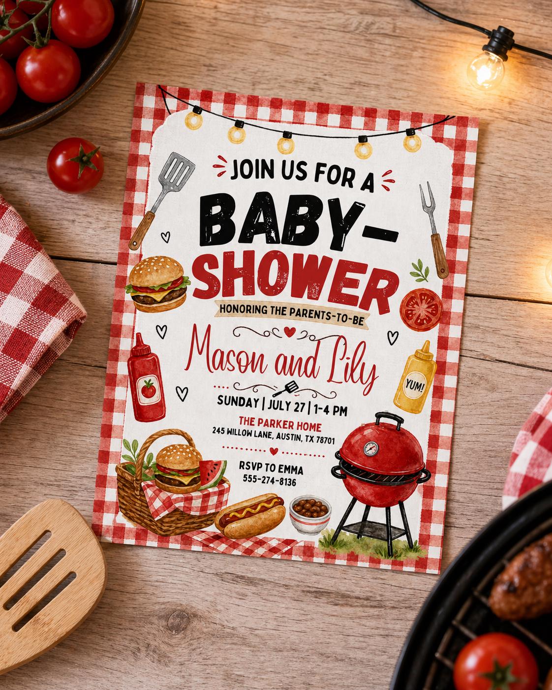 Baby Q Baby Shower Invitation, Coed BBQ Baby Shower Invite, Baby Shower Invitation Template, BBQ Theme, Editable Canva Design __etsy:7972313620