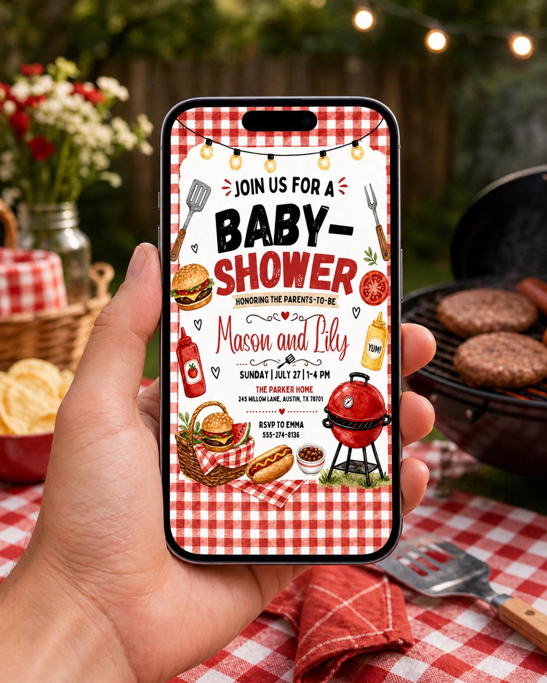 Baby Q Baby Shower Invitation, Coed BBQ Baby Shower Invite, Baby Shower Invitation Template, BBQ Theme, Editable Canva Design __etsy:7972313694