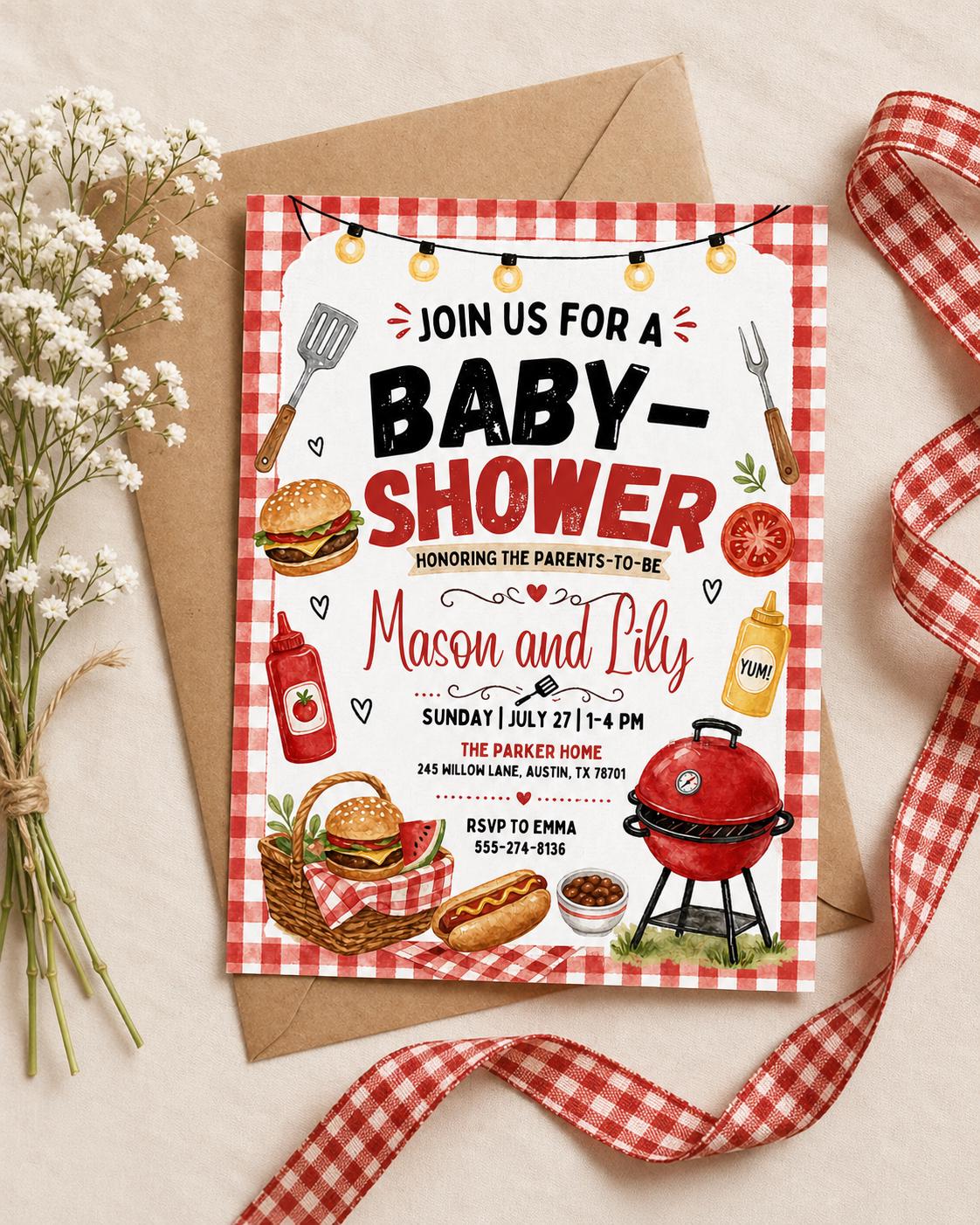 Baby Q Baby Shower Invitation, Coed BBQ Baby Shower Invite, Baby Shower Invitation Template, BBQ Theme, Editable Canva Design __etsy:8020263717