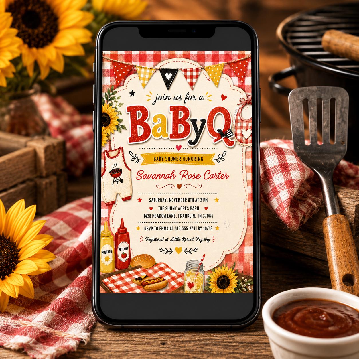 Baby-Q Shower Invite, BBQ Baby Shower Invitation, Outdoor Party Evite, Canva Template __etsy:8039680967