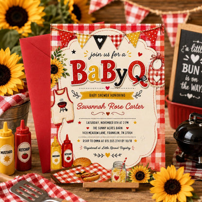 Baby-Q Shower Invite, BBQ Baby Shower Invitation, Outdoor Party Evite, Canva Template __etsy:8039681219