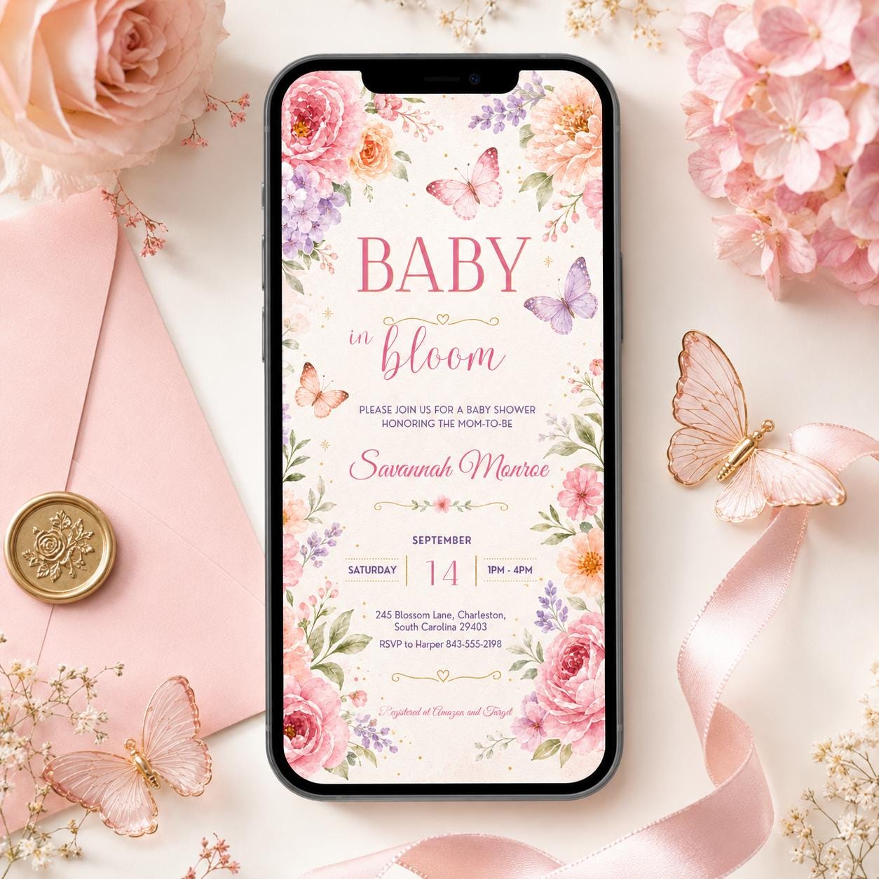 Baby in Bloom Shower Invitation: Editable Canva Template (Digital) __etsy:8039673719