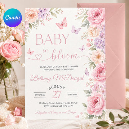 Baby in Bloom Shower Invitation: Editable Canva Template (Digital) __etsy:8085397449