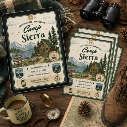 Bachelorette Camp Sierra Invitation Template, Camping Birthday Invitation Outdoor Party Invite Teen Birthday Invite, Editable Canva Template __etsy:8101813933