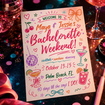 Bachelorette Weekend Invitation, Editable Canva Template, Hand Drawn Bach Party Invite, Girls Trip Evite, Bride Tribe Printable __etsy:8063819420