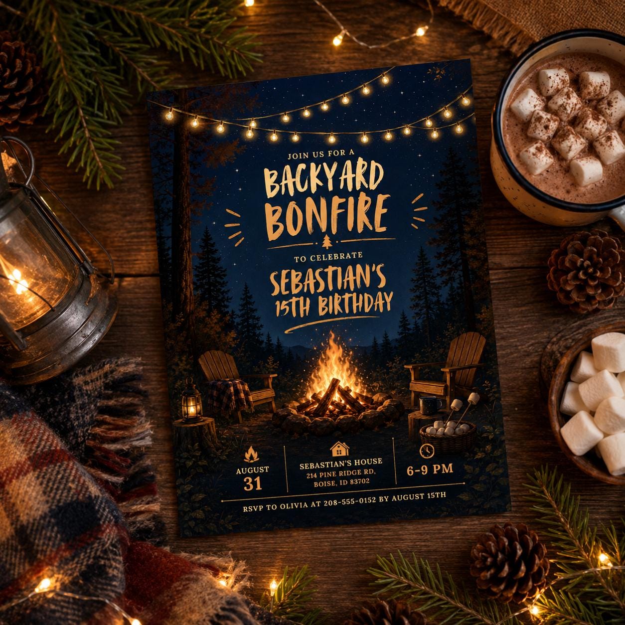 Backyard Bonfire Birthday Invitation Template, Fun Backyard Party Invite Digital Summer Party Evite Custom Adult Birthday Bash BBQ, Canva __etsy:8058859195