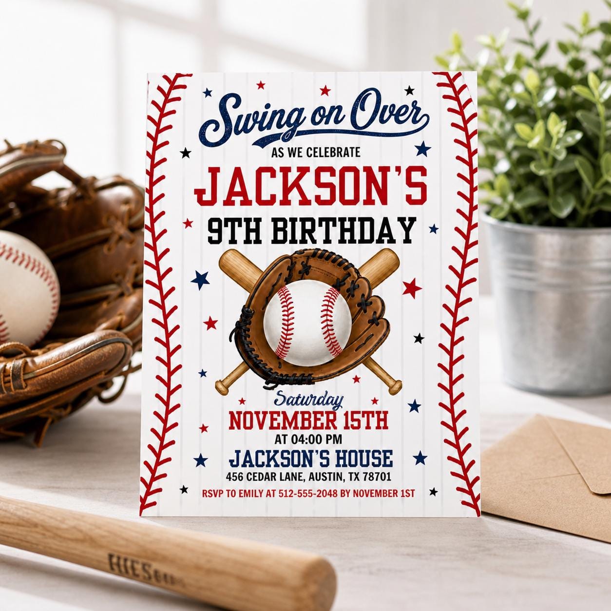Baseball Birthday Party Invitation, Sports Birthday Invitation, Swing on Over, Rookie of the Year, Digital Editable Printable Canva Template __etsy:8024842227