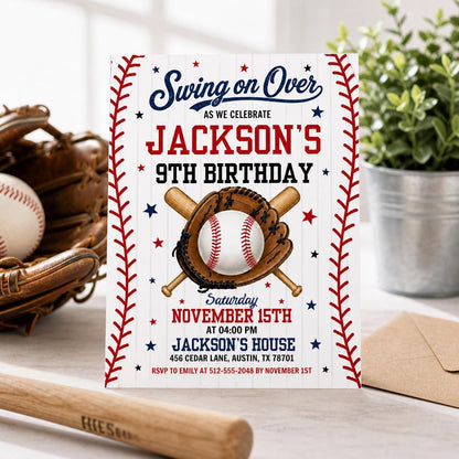 Baseball Birthday Party Invitation, Sports Birthday Invitation, Swing on Over, Rookie of the Year, Digital Editable Printable Canva Template __etsy:8024842227