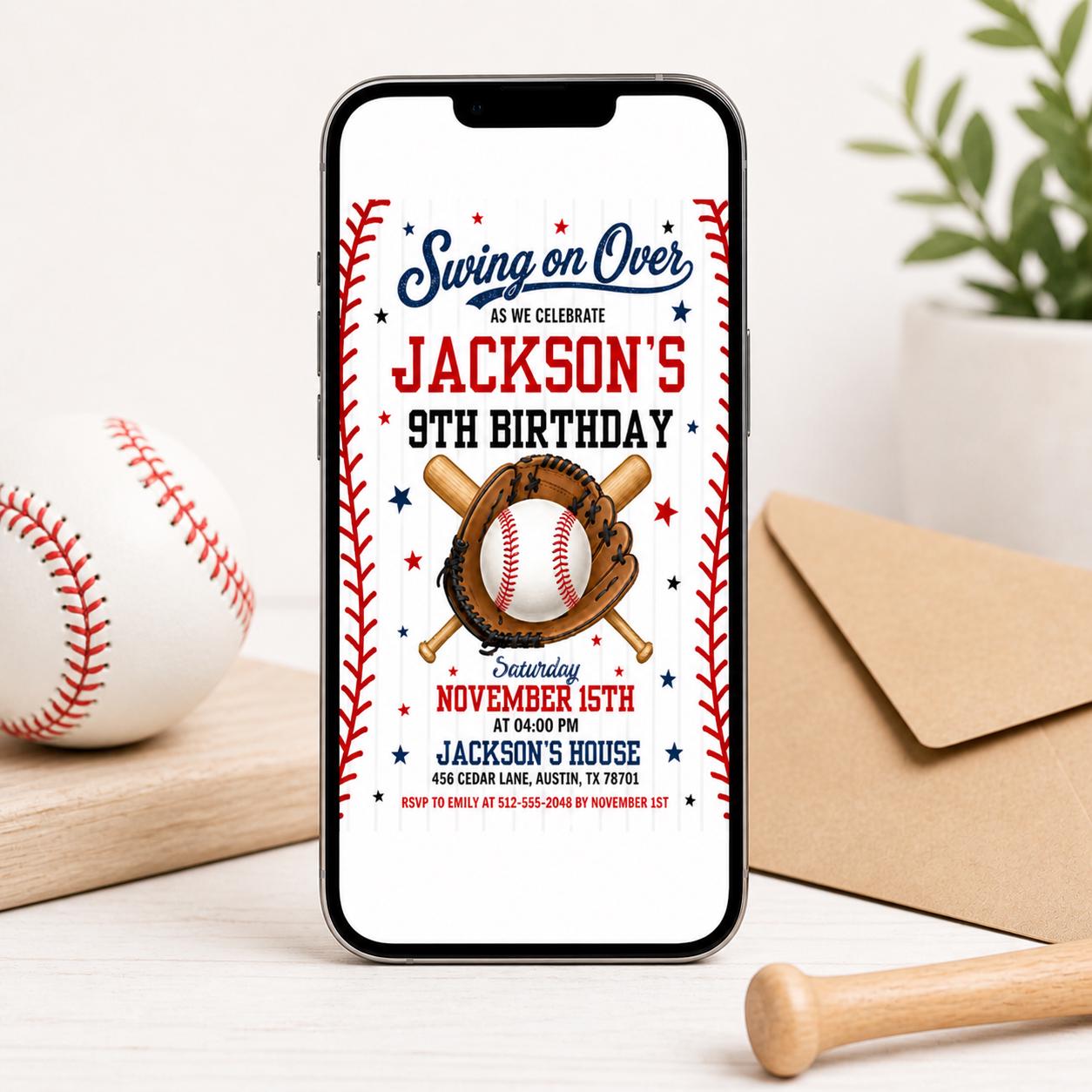 Baseball Birthday Party Invitation, Sports Birthday Invitation, Swing on Over, Rookie of the Year, Digital Editable Printable Canva Template __etsy:7976889054