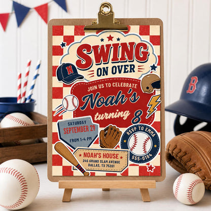 Baseball Birthday Party Invitation, Sports Birthday Invitation, Swing on Over, Rookie of the Year, Digital Editable Printable Canva Template __etsy:7987837350
