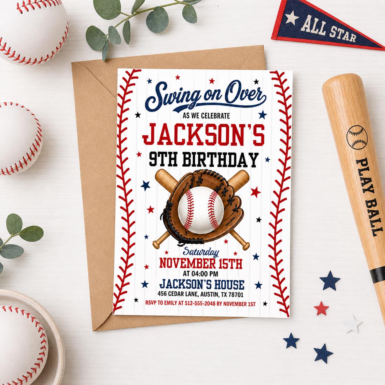 Baseball Birthday Party Invitation, Sports Birthday Invitation, Swing on Over, Rookie of the Year, Digital Editable Printable Canva Template __etsy:8024842943
