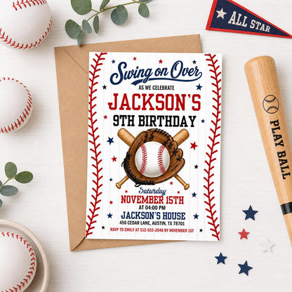 Baseball Birthday Party Invitation, Sports Birthday Invitation, Swing on Over, Rookie of the Year, Digital Editable Printable Canva Template __etsy:8024842943