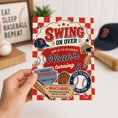Baseball Birthday Party Invitation, Sports Birthday Invitation, Swing on Over, Rookie of the Year, Digital Editable Printable Canva Template __etsy:8035776825