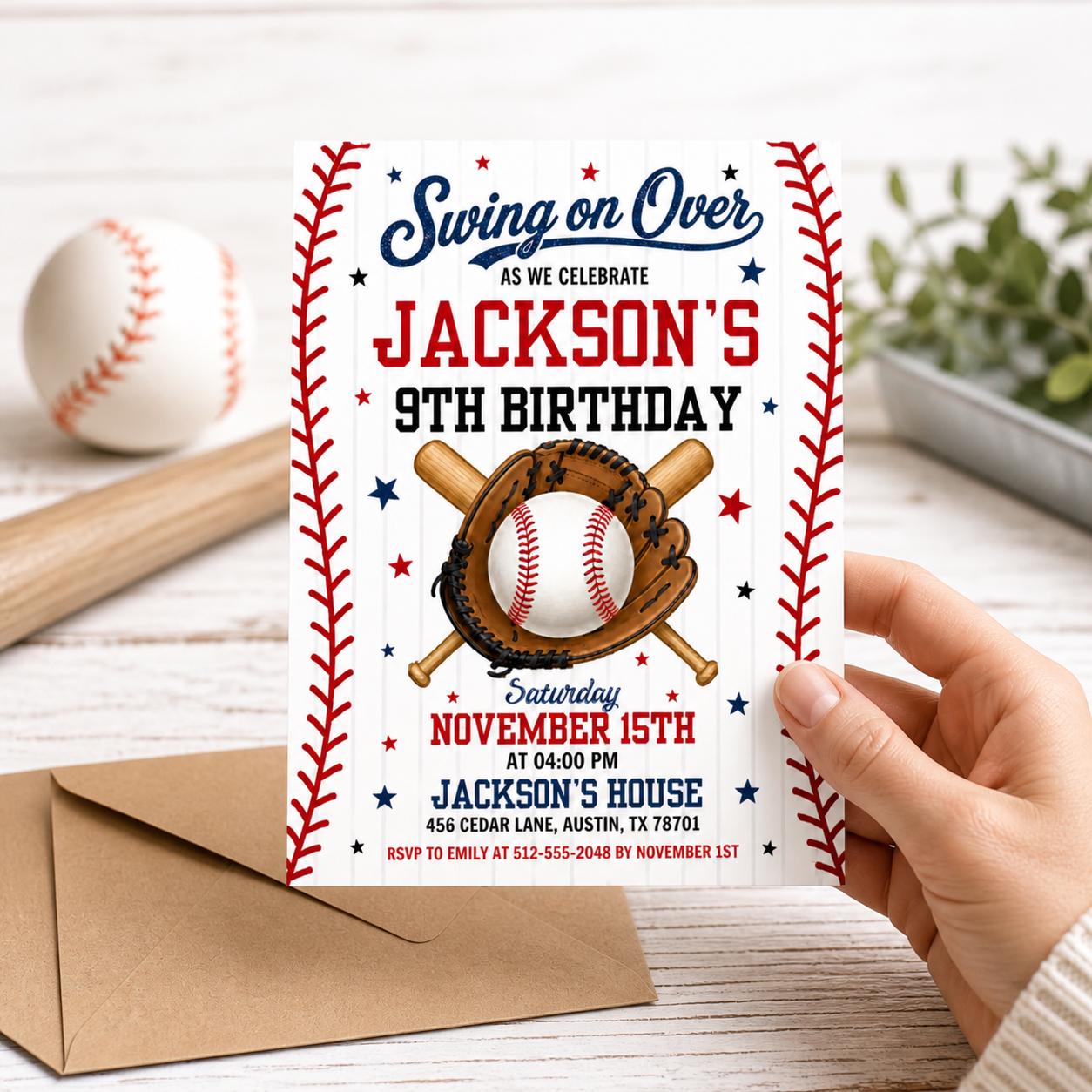 Baseball Birthday Party Invitation, Sports Birthday Invitation, Swing on Over, Rookie of the Year, Digital Editable Printable Canva Template __etsy:7976889120