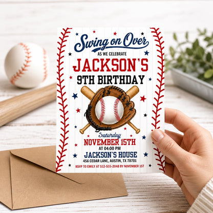 Baseball Birthday Party Invitation, Sports Birthday Invitation, Swing on Over, Rookie of the Year, Digital Editable Printable Canva Template __etsy:7976889120