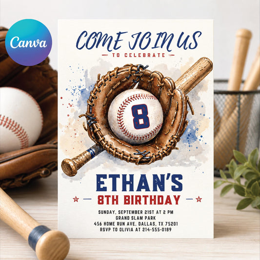 Baseball First Birthday Invite Baseball Rookie of the Year Birthday Invitation Rookie Birthday Invite Rookie Year First Birthday Invite E1 __etsy:8024568115