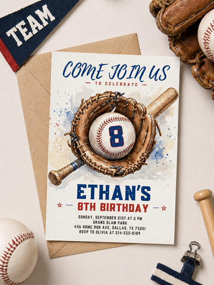Baseball First Birthday Invite Baseball Rookie of the Year Birthday Invitation Rookie Birthday Invite Rookie Year First Birthday Invite E1 __etsy:8020357183