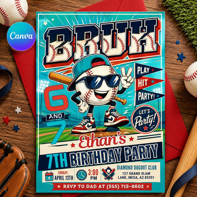 Baseball Ice Cream Drip Invitaion Invitation for Boys