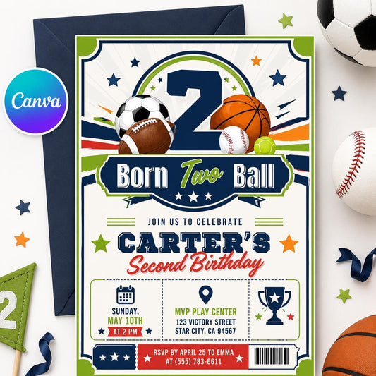 Baseball 2nd Birthday invite, Editable Two the Ballgame Birthday Invite, Long Live Boyhood, Little Slugger, Baseball Invitation Canva invite __etsy:8101358233