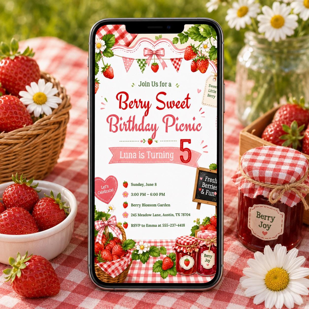 Berry First Birthday Invitation, Strawberry Birthday Invitation, Strawberry Party Invite, 1st Birthday Girl, Berry Sweet First Birthday Pink __etsy:8107265961