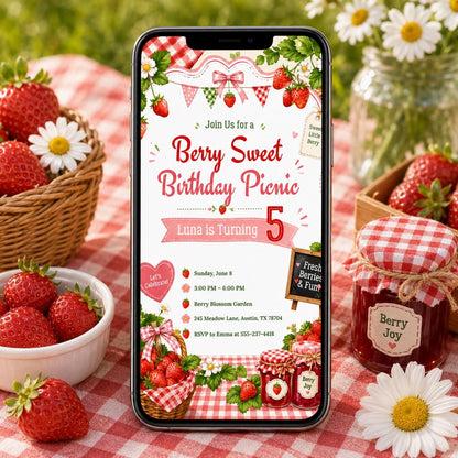 Berry First Birthday Invitation, Strawberry Birthday Invitation, Strawberry Party Invite, 1st Birthday Girl, Berry Sweet First Birthday Pink __etsy:8107265961