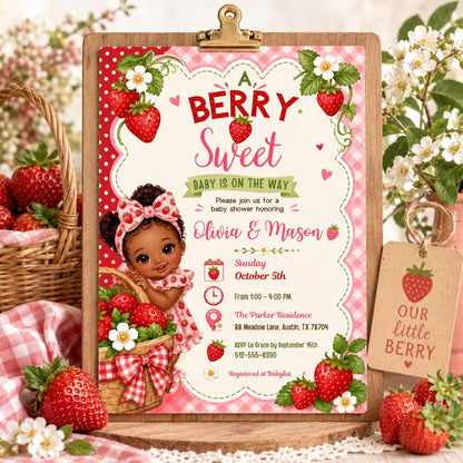 Berry First Birthday Invitation, Strawberry Birthday Invitation, Strawberry Party Invite, 1st Birthday Girl, Berry Sweet First Birthday Pink __etsy:8019885206