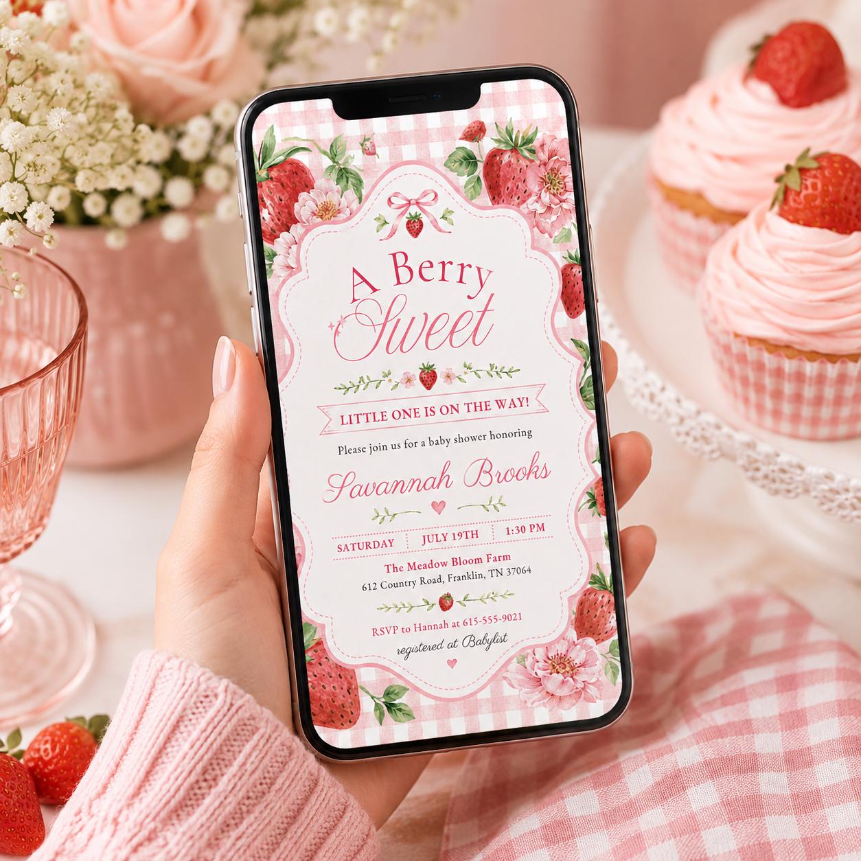 Berry Sweet Baby Shower Invitation, Berry Sweet Baby Shower Blush Berry, Berry Sweet Invitation, Editable Canva template __etsy:8047153908
