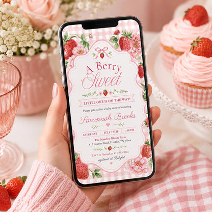 Berry Sweet Baby Shower Invitation, Berry Sweet Baby Shower Blush Berry, Berry Sweet Invitation, Editable Canva template __etsy:8047153908
