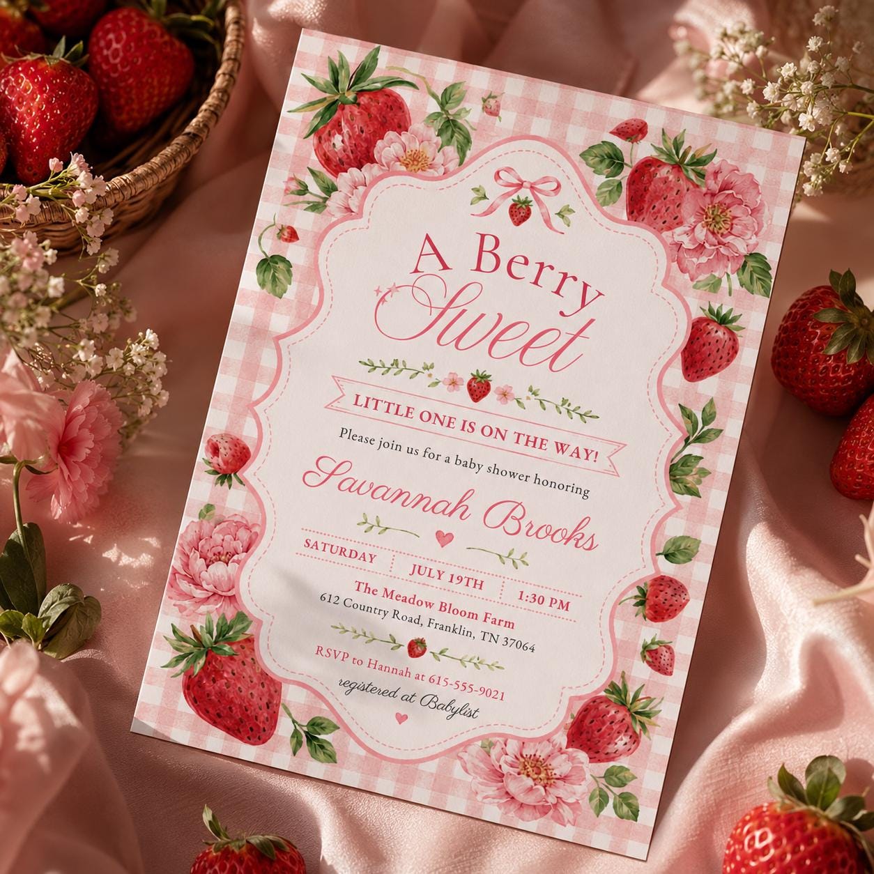 Berry Sweet Baby Shower Invitation, Berry Sweet Baby Shower Blush Berry, Berry Sweet Invitation, Editable Canva template __etsy:8095062261