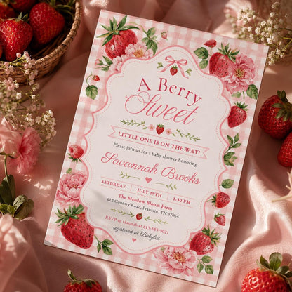 Berry Sweet Baby Shower Invitation, Berry Sweet Baby Shower Blush Berry, Berry Sweet Invitation, Editable Canva template __etsy:8095062261