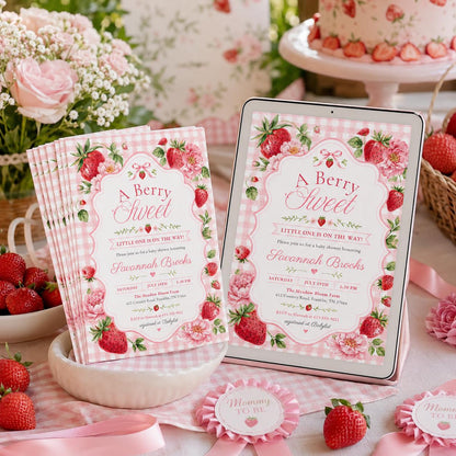 Berry Sweet Baby Shower Invitation, Berry Sweet Baby Shower Blush Berry, Berry Sweet Invitation, Editable Canva template __etsy:8095062307