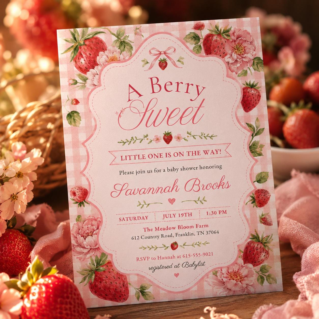 Berry Sweet Birthday Party Strawberry Birthday Invite Editable, Strawberry Girl Birthday Party Invitation , Canva Template __etsy:8093934483