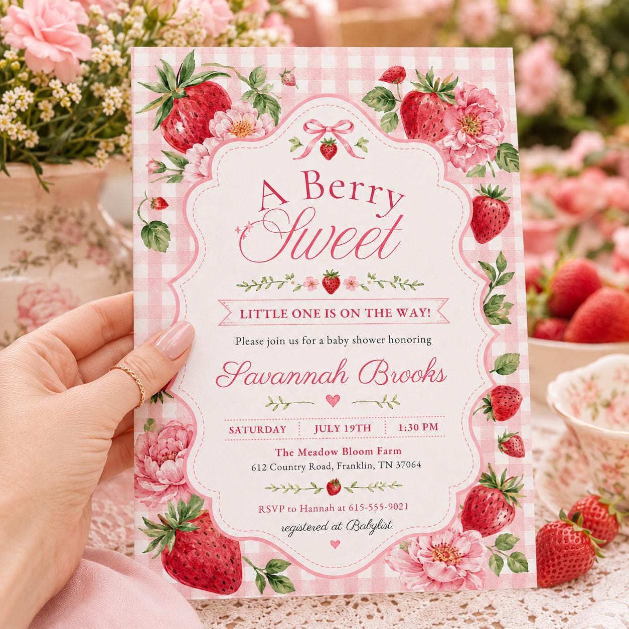 Berry Sweet Birthday Party Strawberry Birthday Invite Editable, Strawberry Girl Birthday Party Invitation , Canva Template __etsy:8093934489