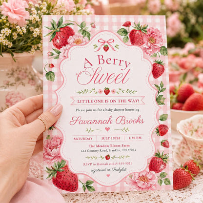 Berry Sweet Birthday Party Strawberry Birthday Invite Editable, Strawberry Girl Birthday Party Invitation , Canva Template __etsy:8093934489