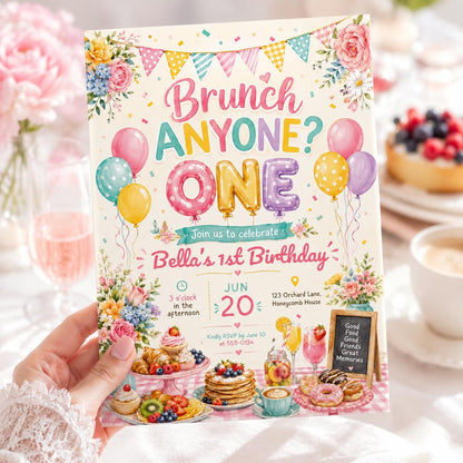 Birthday Brunch Invitation , Brunch Flyer Birthday Invitation, Champagne Party Evite, Pancake Flyer, Brunch Party Invitation, Canva Template __etsy:8067948090