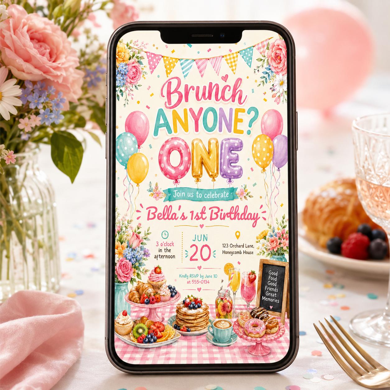 Birthday Brunch Invitation , Brunch Flyer Birthday Invitation, Champagne Party Evite, Pancake Flyer, Brunch Party Invitation, Canva Template __etsy:8115867801