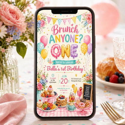 Birthday Brunch Invitation , Brunch Flyer Birthday Invitation, Champagne Party Evite, Pancake Flyer, Brunch Party Invitation, Canva Template __etsy:8115867801