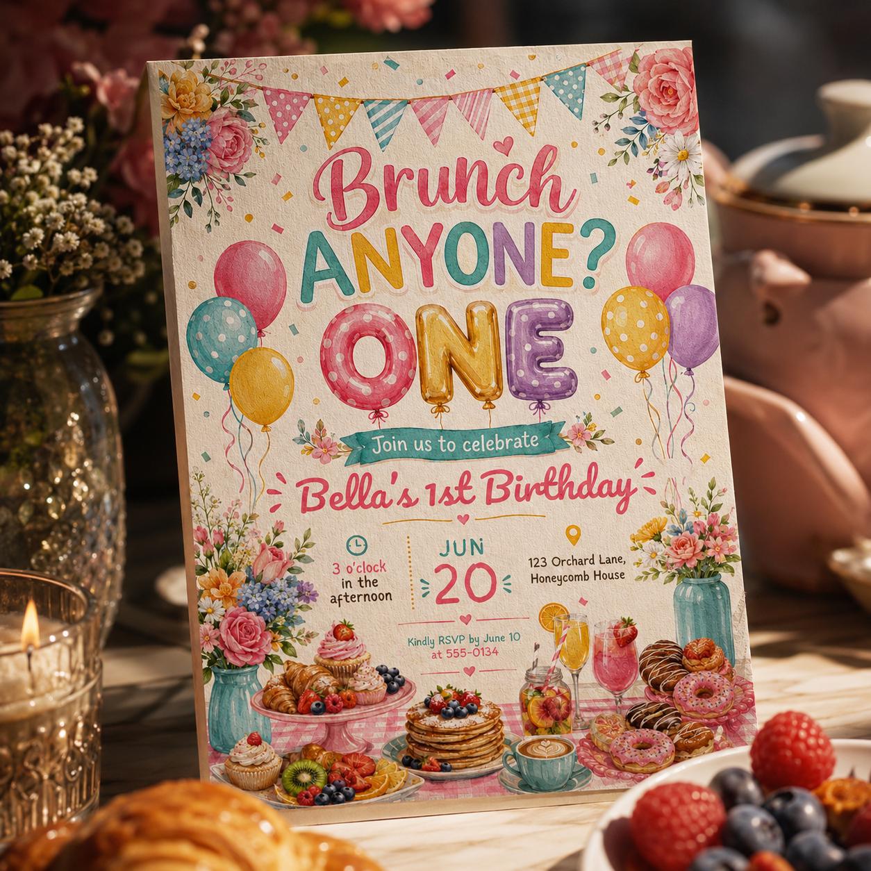 Birthday Brunch Invitation , Brunch Flyer Birthday Invitation, Champagne Party Evite, Pancake Flyer, Brunch Party Invitation, Canva Template __etsy:8067948222