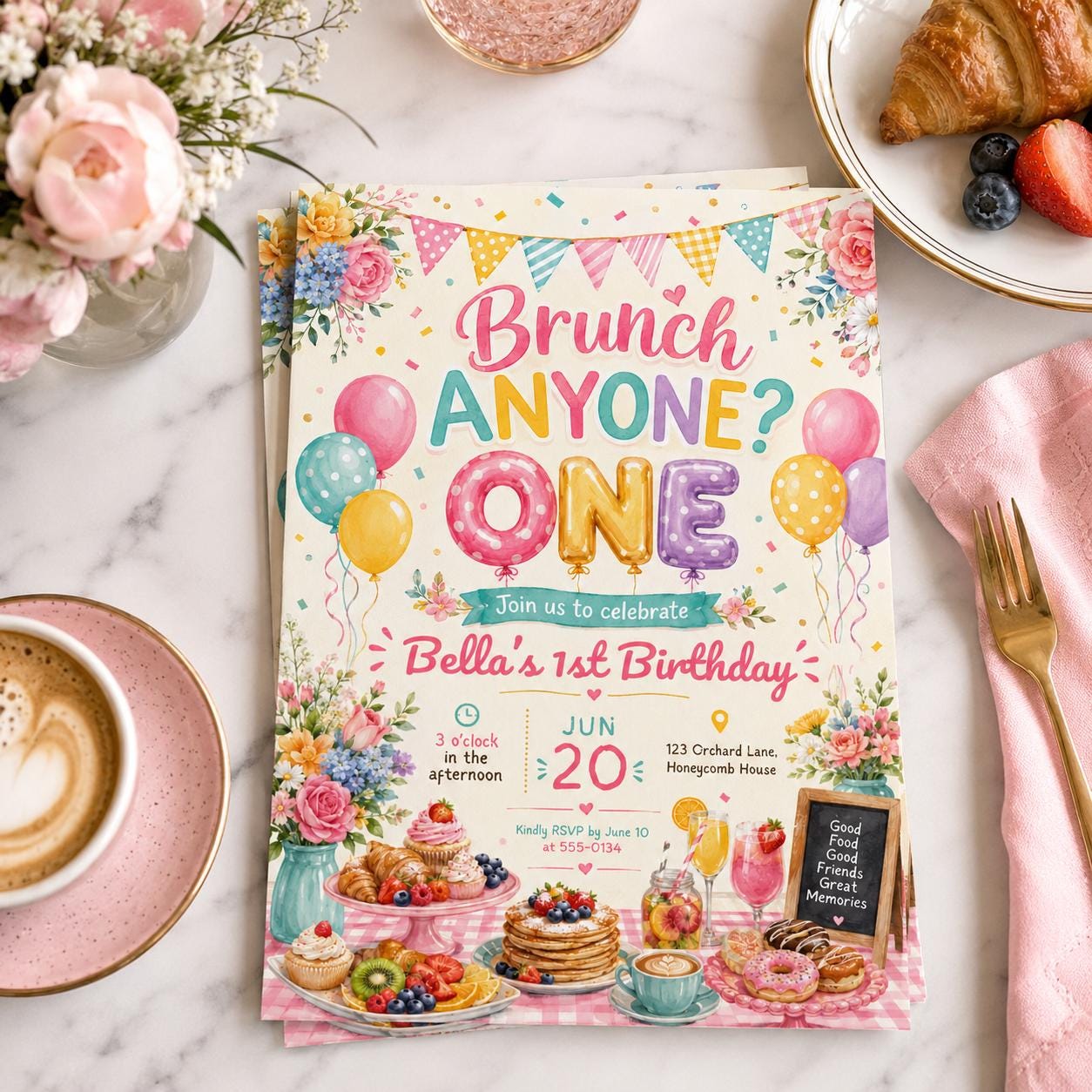 Birthday Brunch Invitation , Brunch Flyer Birthday Invitation, Champagne Party Evite, Pancake Flyer, Brunch Party Invitation, Canva Template __etsy:8115867883
