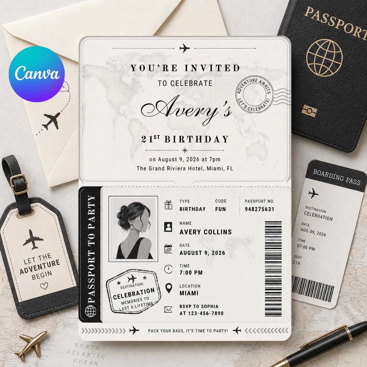 Birthday Passport Invitation Template, Passport Invitation Template Printable Boarding Pass Birthday Party Ticket Birthday Ticket Invitation __etsy:8075567203